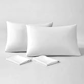 Queen Size Luxury Goose Feather Down Pillows for Side Back Sleepers 2PK | Include 2 Free Pillow Cover, Soft Hotel Quality Breathable Cotton Shell, Premium RDS Certified Bed Pillows 20x28, Supportive.