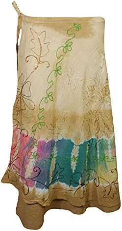 Mogul Wrap Around Skirt Embroidered Tie Dye Rayon Beach Cover Up Summer Skirts