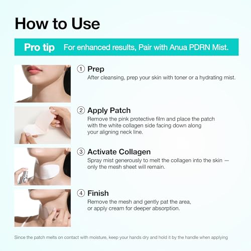 Anua PDRN Collagen Melting Patch for Neck, Lifting and Firming, Thin Film for Neck Fine Lines & Forehead, Plumping Effect with Salmon DNA, Korean Skincare, 0.02g x 4EA, Patch Only