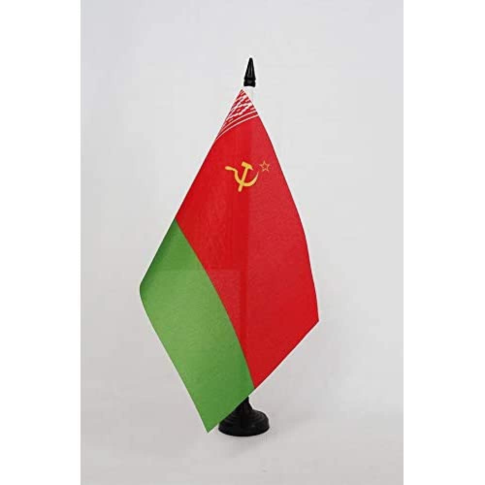 AZ FLAG Byelorussian Soviet Socialist Republic Table Flag 5'' x 8'' - Byelorussia SSR Office Decoration 100% Polyester 21 x 14 cm - Mini Desk Flag with Pole and Black Plastic Base