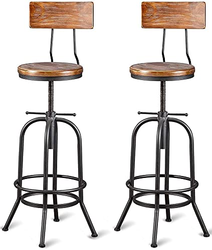 Set of 2-Industrial Bar Stools with Backrest-Swivel