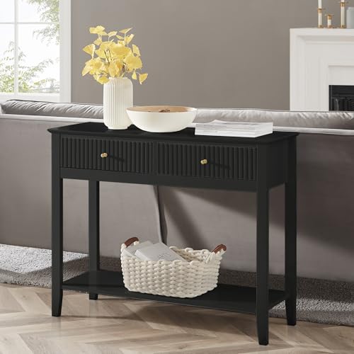 ALTALIA DECO HOME Credenza Recibidor - Mueble Recibidor Moderno de Madera Color Vintage Consola Mesa de Entrada con Particiones Dobles Ideal para Recibidor de Entrada, Sala Comedor Mueble TV (Negro)