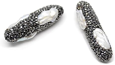 Flourishbeads Paved Black Glass Cultured Fresh Water Pearl Long Barrel DZI Loose Beads Pack of 2pc
