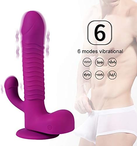 Thrusting Rotating Small Size Rabbit Toys with 6 Powerful Speeds and Strong Suction Cup Wireless Remote Control Waterproof Rechargeable, Purple Toy Gift for Women