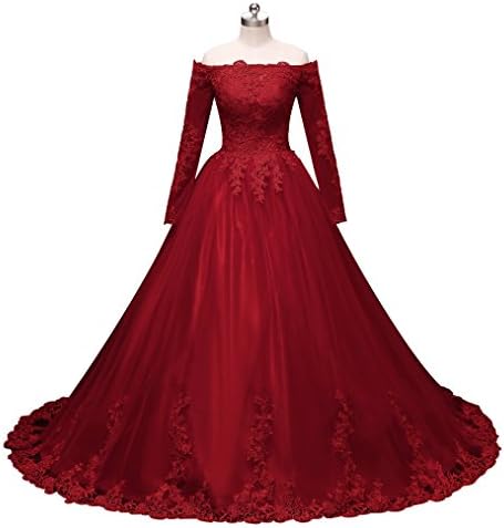 Pettus Women's Long Sleeves Lace Ball Gown Evening Dress Prom Dresses Long 2018