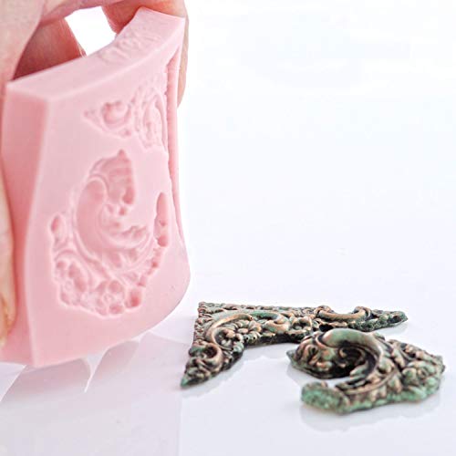 Corner Victorian Scroll Work Silicone Mold Fondant Chocolate Candy Resin Polymer Clay Mold - Thumbnail 3