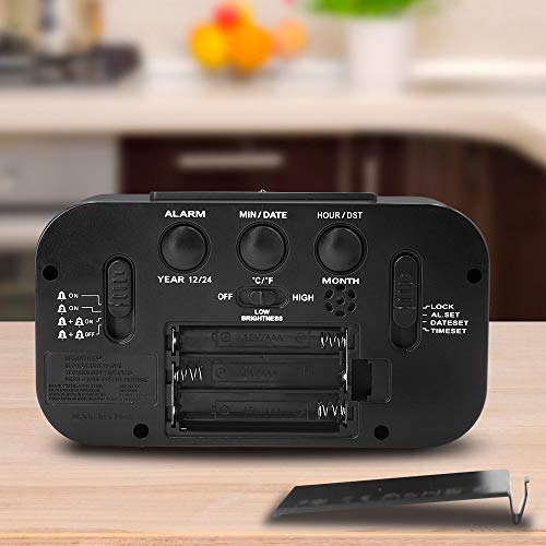 PEAKEEP DST Battery Digital Dual Alarm Clock, Low High Nightlight for
