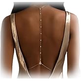 Rhinestone Back Necklace for Backless Dress - Bridal Wedding Pearl Backdrop Jewelry Crystal Long Body Chain Simple Waist Chain for Women