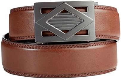 GoTo Belt Men's DEL MAR Lightweight GUNMETAL Alloy Buckle with Top Grain Brown Leather Belt One Size fits ALL up to 44"