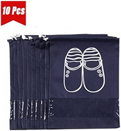 10 pcs Dustproof Non-woven Fabrics Drawstring Multifunctional Shoe Storage Bag (navy)