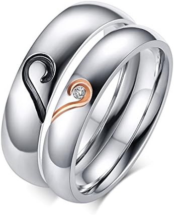 Titanium Stainless Steel Cubic Zirconia Wedding Band Set Engagement Promise Anniversary Couple Ring
