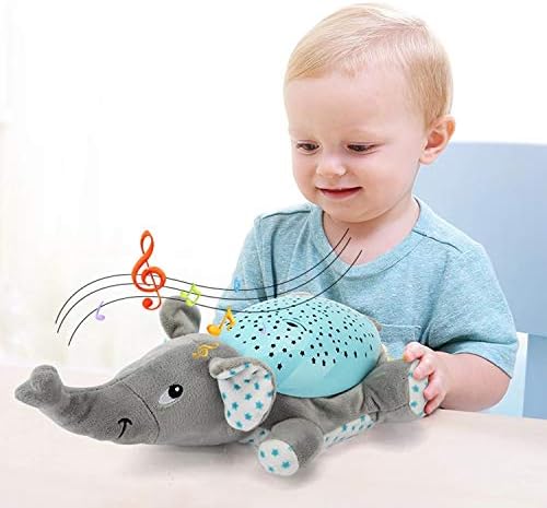 HuaQi Baby Sleep Soother Infant Slumber Buddies Nightlights Melody Projection, 62+ Soothing Songs & Lullabies Plush Toy Gift, Grey Elephant