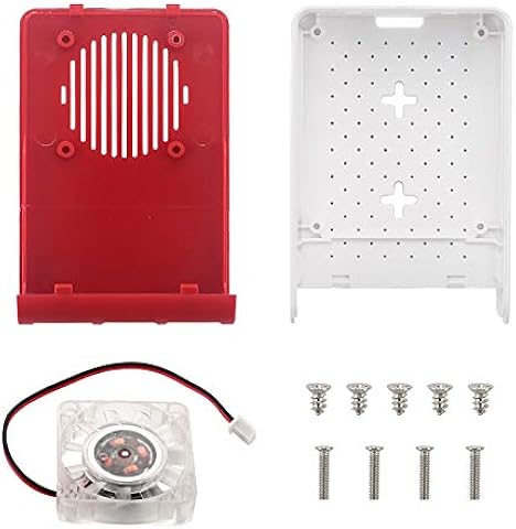 Iycorish Caja de ABS con RetroiluminacióN RGB LED Ventilador PláStico Rojo Blanco Carcasa de Carcasa para Raspberry Pi 4 Modelo B