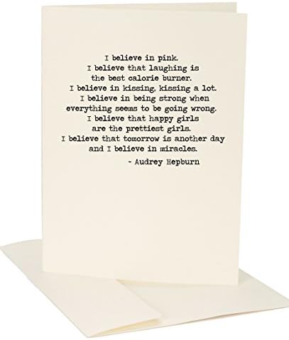 JulesGreeting Card I Believe In Pink Audrey Hepburn Quote in Ivory