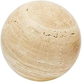 Artisanal Abode Yellow Travertine Marble Sphere, Hand-Polished Natural Stone Ball Decor, Living Room Accent (8cm Diameter)