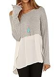 ZXZY Women's Long Sleeve Side Split Plus Size T Shirt Tops with Chiffon Inserts