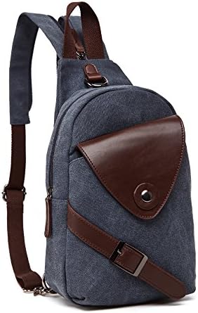 Fangu Canvas and Leather Backpack Chest Bag Shoulder Bag (Blue)