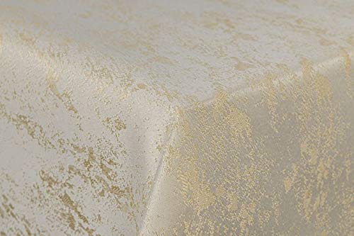 First-Tex tablecloth damask jacquard brilliant mottled 110x140 in cream/champagne with straight hem edge