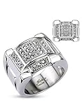 Stainless Steel Micro Paved Multi Clear Simulated Diamond Band Ring with Arced Top & Bottom Design, Width 18MM - Crazy2Shop