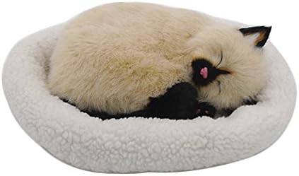Huntiger Emulation Sleeping Breathing Lazy Cute Cat Toy Pet with Woolen Bed for Kids (style8)