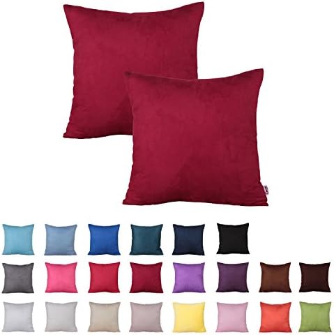 Queenie® - 2 Pcs Solid Color Faux Suede Decorative Pillowcase Cushion Cover for Sofa Throw Pillow Case Available in 22 Colors & 7 Sizes (15.75 x 15.75 Inch ( 40 x 40 cm), Color 14 Burgundy)