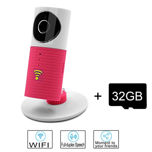 Ontop Clever Dog Smart Camera DOG-1W +32GB Micro SD Car IR Cut Night Vision Max Support 32GB TF Card Wireless Surveillance WIFI Camera Desk Network Camera-Pink