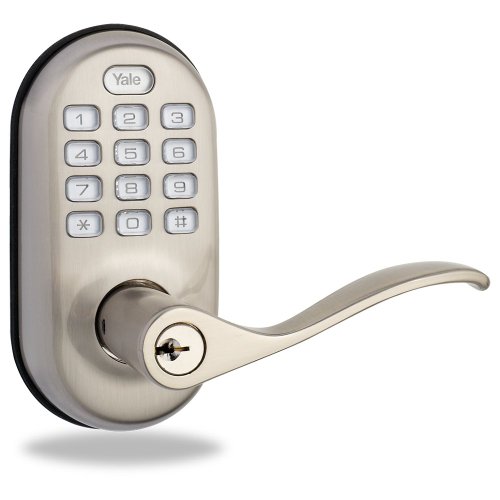 Yale real living keyless push button lever lock in satin nickel (…
