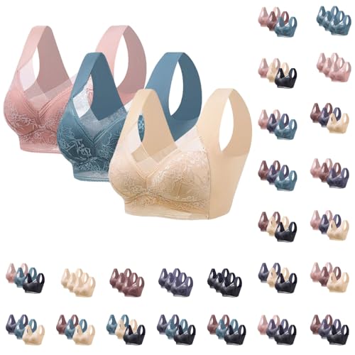 XOUSAEKM 3 PC Sports Bras for Women UK Full Coverage Seamless Bralettes Soft Breathable Lingerie Ladies lace Bra Athleisure Adjustable Stretch Everyday Bra Underwear Plus Size Comfort Non Wired Bras