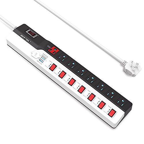 Energy Saving Power Strip with USB by BESTEK, Individual Switches Master Control Surge Protector with 8-Outlet 6.6-Foot Extension Cord and 2 Auto USB Charging Ports