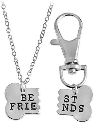 Indexu 2Pcs Dog Bone Best Friends Charm Necklace Keychain Handstamped BFF Bones Jewelry