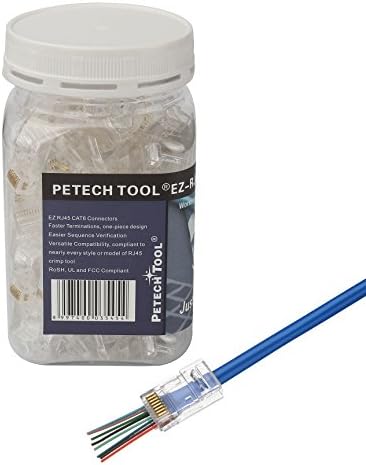 PETECH 50 PCS EZ RJ45 CAT5 Network Cable Modular Plug 8P8C Connector End Pass Through