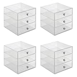 InterDesign 3 Drawer Storage Organizer for Cosmetics, Makeup, Beauty Products and Office Supplies, 4 Pack, Clear