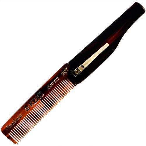 Kent 20T Handmade Folding Pocket Comb for Men, Fine Tooth Hair Comb Straightener for Everyday Grooming Styling Hair, Beard or Mustache, Use Dry or with Balms, Saw Cut Hand Polished, Made in England