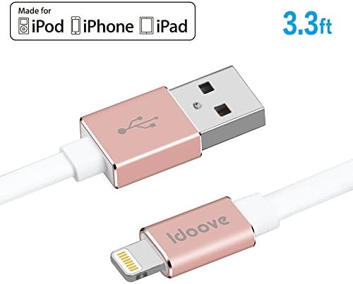 Idoove Apple MFi Certified Lightning to USB Charger Tangle-Free Flat Sync Cable for iPhone 7/7s/7 Plus/6s,iPad,iPod and More-3.3ft/1M(Rose Gold)