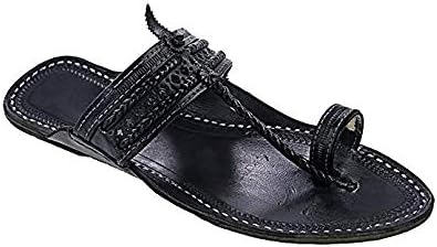 KOLHAPURI CHAPPAL Original Fabulous Black Two Big Braids Flat Heel for Women Slipper Sandal