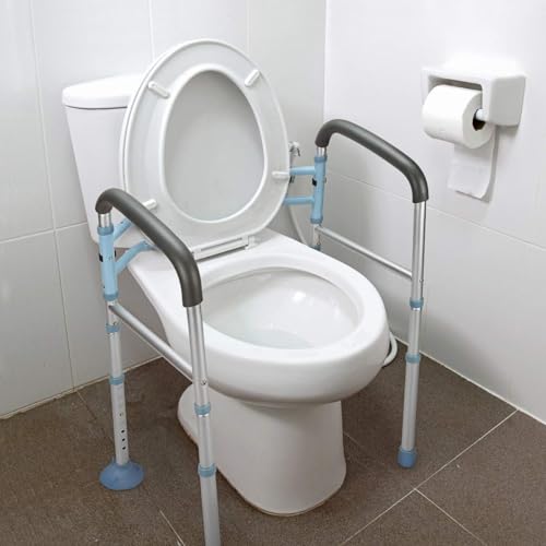 Photo 1 of OasisSpace Stand Alone Toilet Safety Rail - Heavy Duty Medical Toilet Safety Frame for Elderly, Handicap and Disabled - Adjustable Bathroom Toilet Handrails Grab Bar, Fit Any Toilet