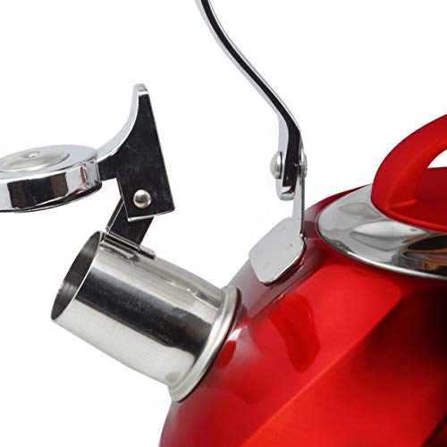 Riwendell Stainless Steel Whistling Tea Kettle Stove Top Kettle Teapot (Red01) - Thumbnail 2