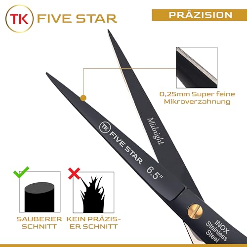 TK Five Star Midnight Premium 6.5 Inch Extra Sharp Hairdressing Scissors Hair Cutting Scissors for Women Men Hairdressers and Children for Fine and Strong Hair Micro-Toothed Rustproof