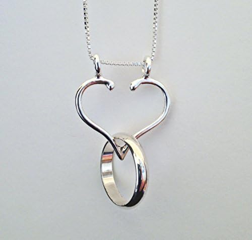 NOW For PRIME Too, Ring Holder Necklace with 18” chain, Made in the USA, Open Heart by Ali C Art, approx. 1” x 1”, Unique Handmade Sterling Silver Jewelry, Fulfilled by Amazon