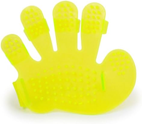 SEPTDANER Pet Grooming Glove Pet Hand Palm Soft Rubber Plastic Gentle Deshedding Brush Glove Massage Tool with Enhanced Five Finger Design - Perfect for Dogs &amp; Cats with Long &amp; Short Fur (Yellow)