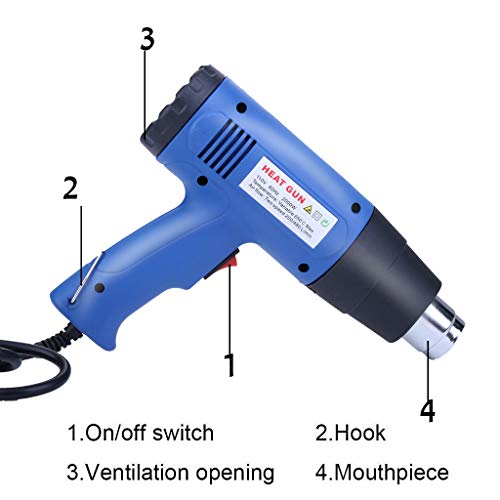 NXKang Heat Gun Hot Air Gun Dual Temperature + 4 Nozzles Power Tool 2000W Heater Gun - Package Includes: 1 x Hot Air Gun, 4 x Stainless Steel Ball Point Heads, 1 x User Manual - Thumbnail 7
