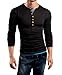 Pishon Men's Henley Shirt Long Sleeve Slim Fit Plain Button Cotton Casual Shirts, Black, TagsizeXXL=USsizeM