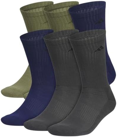 adidas Men's Athletic Cushioned 6-Pack Crew, Cushioned Crew Socks with Arch Compression for a Secure Fit