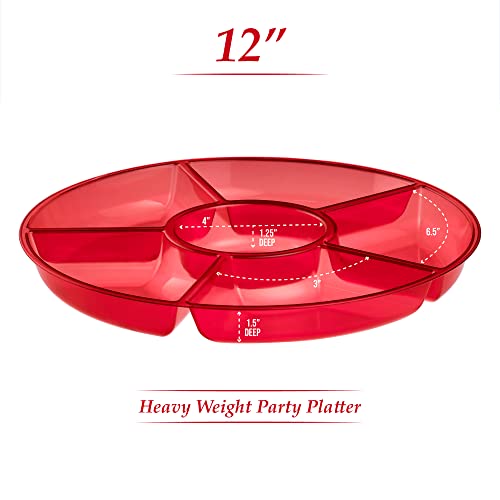 Plasticpro 6 Sectional Round Plastic Serving Tray/Platter (4, Red