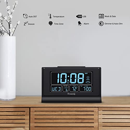 DreamSky Digital Alarm Clock with Battery Backup for Bedroom, Auto Set