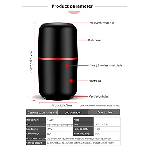 ZQH Elektrische Kaffeemühle, Elektrische Mühle Gewürzschleifer Mit Edelstahlklinge Kraftvolle Mühle Für Kaffeebohnen… – Bild 7
