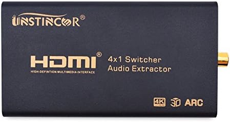 Unstincer 4Kx2K HDMI 4x1 4 in 1 out Switch Audio Extractor with 5.1CH Optical Toslink Coaxial Output Remote Support 3D ARC MHL CEC Dolby Digital