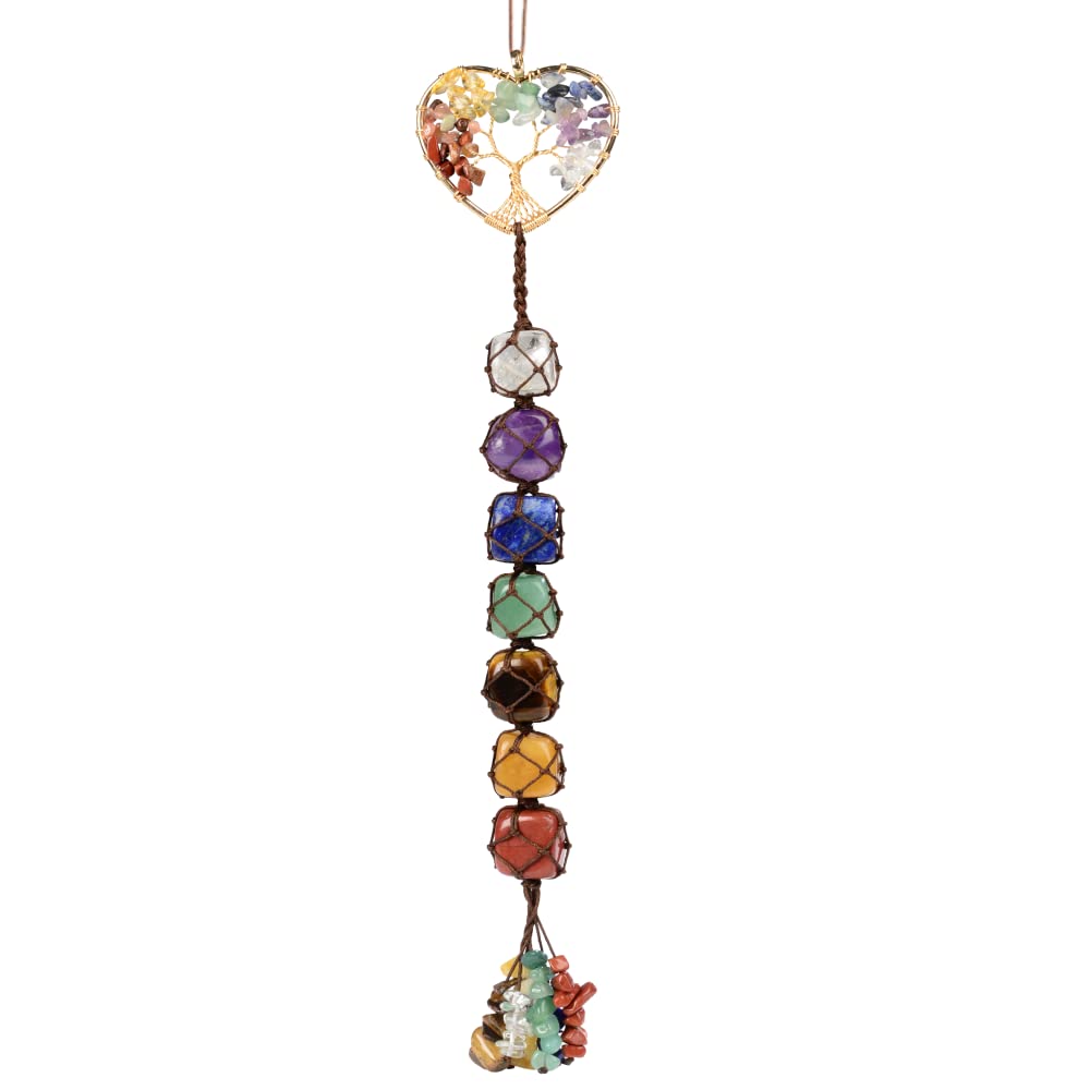 Photo 1 of Cute Handmade Crystal Chakra Swinging Hanging Ornaments Mirror Hanging Car Accessories Tree of Life Stone Tree Feng Shui Window Ornament for Home Decor