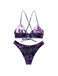 Conjunto de bikini reversible con tirantes de espagueti para dama, estampado galáctico