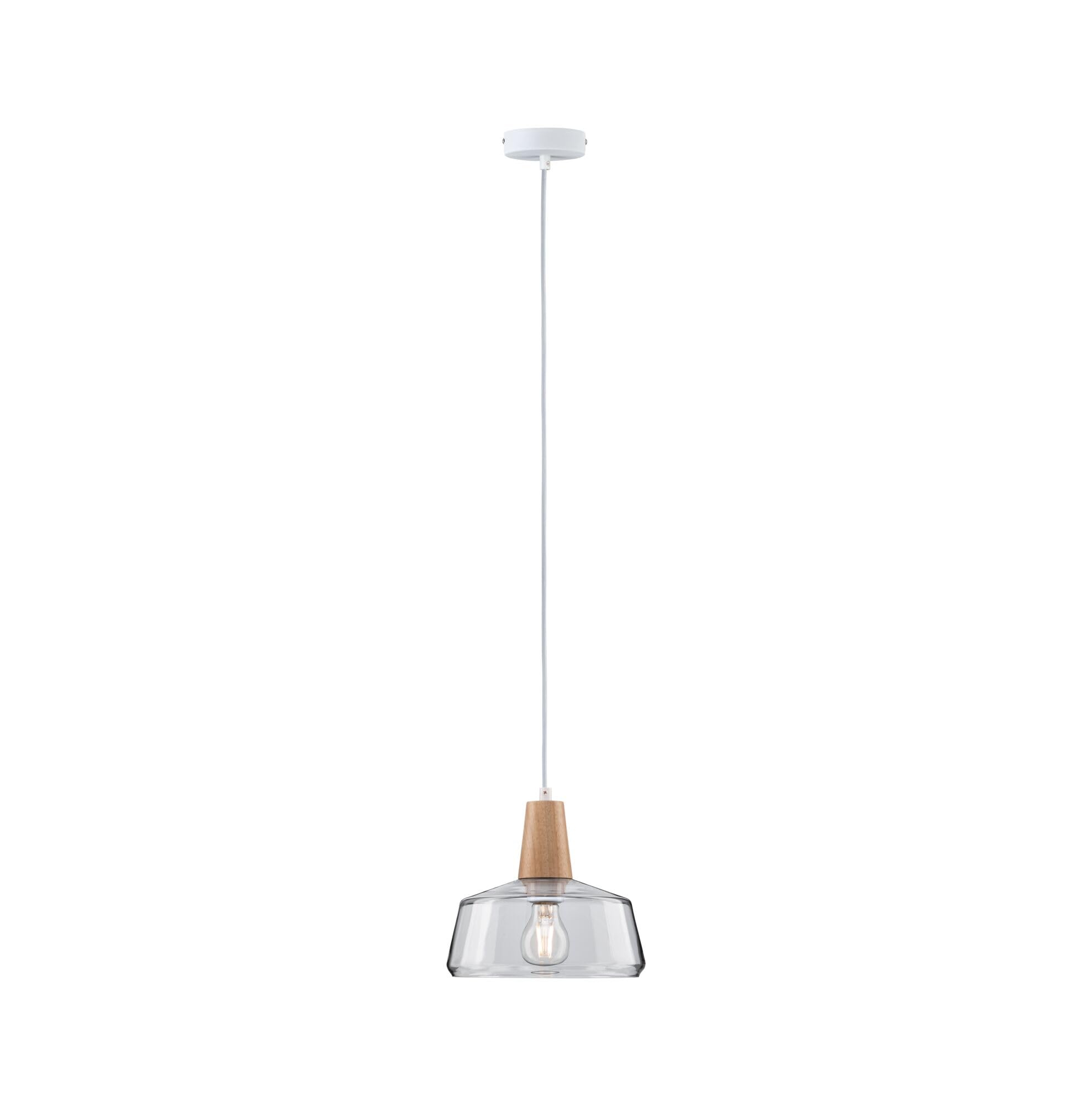 Paulmann 79744 Neordic Yva Pendant luminaire max. 1x20W Pendant lamp for E27 Lamps Ceiling lamp Clear/Wood 230V Glass/Wood Without lamp